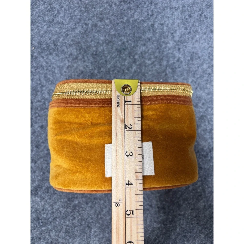 Sezane Velvet Makeup Bag Mustard Yellow Gold Zip Vanity Case Travel Pouch - Picture 4 of 4